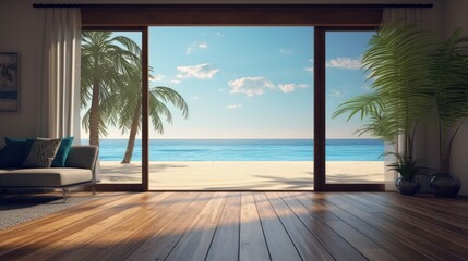 large door in the room overlooking the paradise beach.
