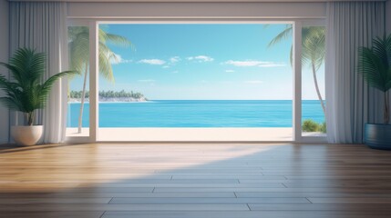 Fototapeta na wymiar large door in the room overlooking the paradise beach.