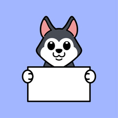Cute Husky Holding a Blank Sign