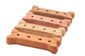 A Row of Four Dog Treat Isolated on a White Background