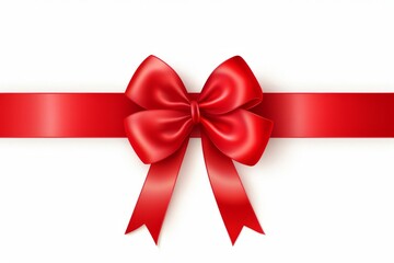 A larg red ribbon bow on white background