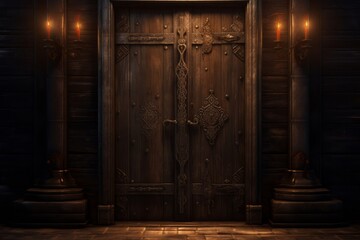old wooden door inside a castle - obrazy, fototapety, plakaty