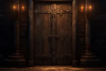 Photo sur Aluminium Vielles portes old wooden door inside a castle