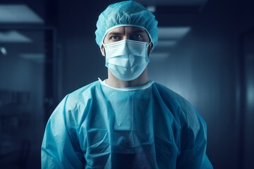 Portrait Photo of a Doctor wearing surgical Scrubs and Mask brain surgeon at work 