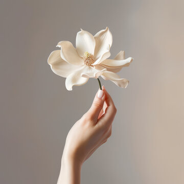 Fototapeta female hands with white flower
