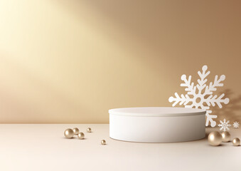 Realistic 3D White Christmas Podium Mockup for Product Display