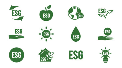 Icon collection with zero emissions esg symbol concept. greenhouse gas carbon credit design set. protect ecological green vector glyph. carbon net zero neutral natural. carbon footprint art pictogram