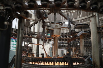 View of circular knitting machine closeup shot