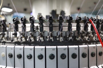 Thread-making machine closeup photo. 