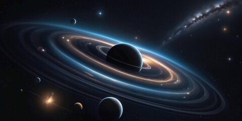 space art planet with rings - obrazy, fototapety, plakaty