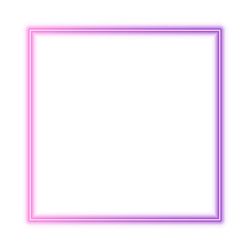 Illustration of neon electric style square frame. Gradient pink purple color. Isolated on transparent background