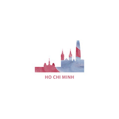 Ho Chi Minh watercolor cityscape skyline city panorama vector flat modern logo, icon. Vietnam megapolis emblem concept with landmarks and building silhouettes. Isolated graphic