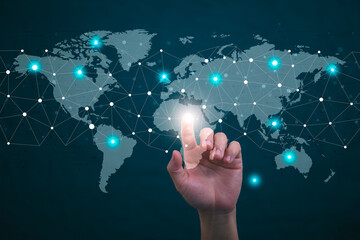 Connecting, communicating, and exchanging with global network cloud data internet technology. Using wireless data with high-speed technology for economic, scientific, and financial development.