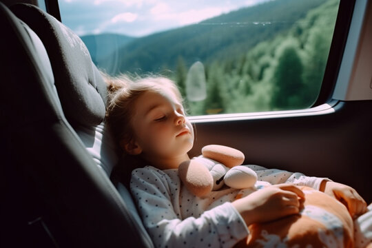 Little Girl Sleeping While Traveling by Car