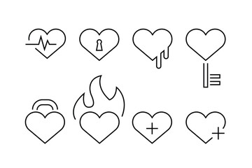 Heart Icons set on White Background. Symbol of Love Line Vector Illustration. Design elements, outline collection. Friendship, Love Editable Stroke Relationship, Mutual Assistance, Interaction.