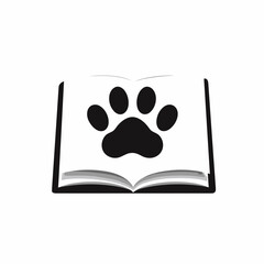 Animal insurance service monochrome glyph logo. Financial transparency business value. Book and paw print icon. Design element. Created with artificial intelligence. Ai art for corporate branding
