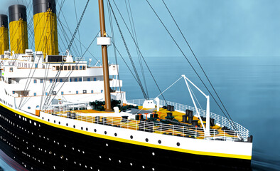 Steamboat ocean liner ship forecastle deck view 3D render image in HDR - 676248239