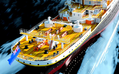 Steamboat ocean liner ship poop deck view 3D render image in HDR - 676248282