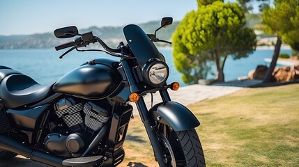 Motorcycle on an Open Road Surrounded by Nature. generative AI