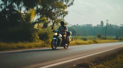 Motorcycle on an Open Road Surrounded by Nature. generative AI