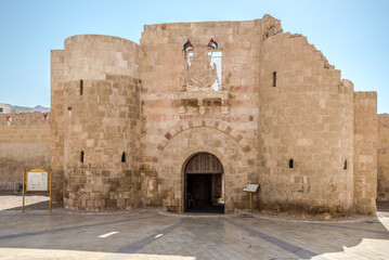 Fototapeta na wymiar View at the entrance to Aqaba fort in costal town Aqaba - Jordan