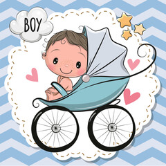 Cute Cartoon Baby boy is sitting on a carriage