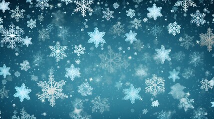Fototapeta na wymiar silver turquoise snowflakes on blue christmas background