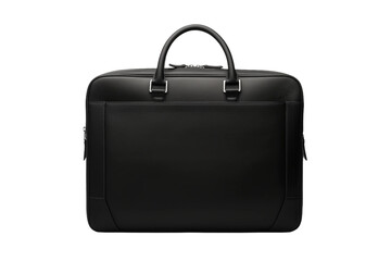 Classic Black Leather Briefcase Isolated on Transparent Background