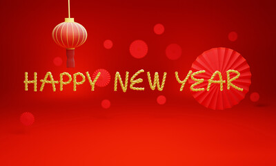 Happy New Year Background Design. Greeting Card, Banner, Poster. Image 3D rendering.