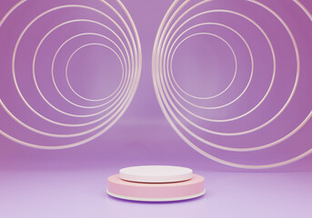 Fototapeta na wymiar Abstract purple circle shape background for pink and white podium display or showcase. Image 3D rendering.