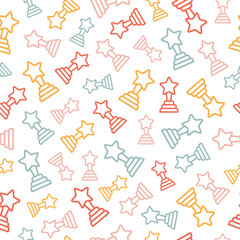 Seamless pattern with colorful outline trophies