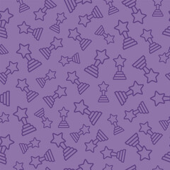 Purple seamless pattern with outline trophy