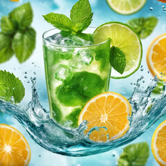 mojito cocktail with lime and mint Generative AI