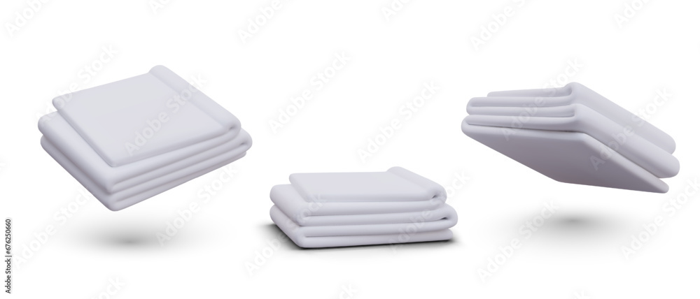 Poster white folded towel, top, side, bottom view. realistic isolated vector image. object without marking,