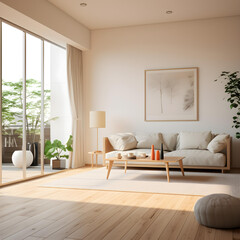 modern living room**Modern Interior Design, Tokyo style, no sofa, clean background:1.4, nikon d850, smoother lighting:1.05, light colors, hyper realistic, official art, film stock photograph, 4 kodak  - obrazy, fototapety, plakaty