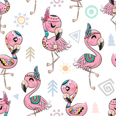 Seamless Pattern with Flamingos