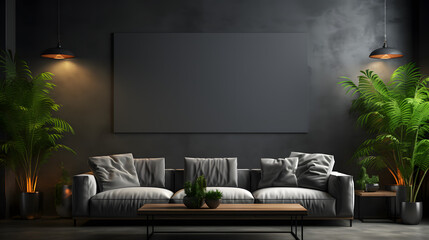 Modern dark home interior background, frame mock up