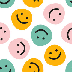 Seamless pattern with colorful happy face