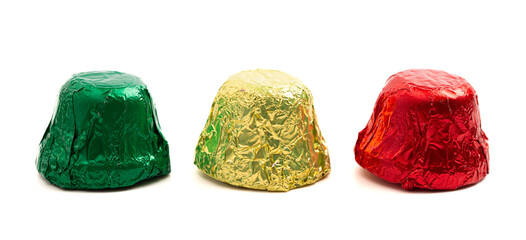 Three Bell Shaped Chocolate Candy on White Background
