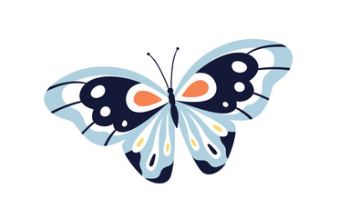 Beautiful tropical butterfly flying. Exotic moth with antennae and wings. Spring and summer insect. Abstract fauna species. Flat graphic vector illustration isolated on white background © Good Studio