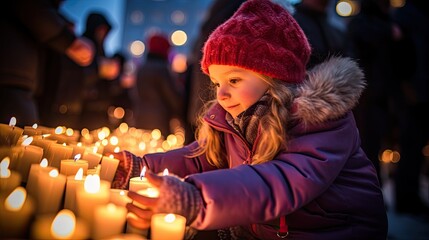 A Lutheran child lights candles during the Winter Lights Festival in Reykjavik, an annual celebration in February to celebrate the coming of Spring after a long, dark winter.
 - obrazy, fototapety, plakaty