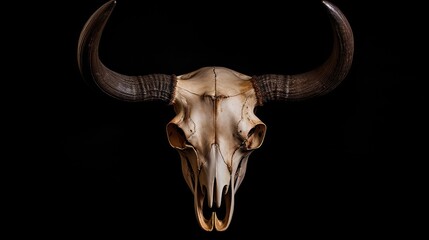 Animal skull on black background.
