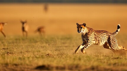 Cheetah chasing Thomson's gazelle (blurred motion) , Masai Mara National Reserve, Kenya.
 - obrazy, fototapety, plakaty