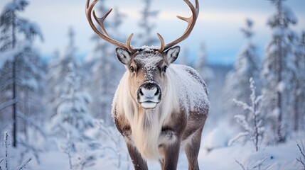 Close up of reindeer in the snow, Swedish Lapland.
