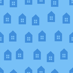 Blue seamless pattern with houses
