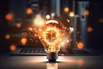 Intellegent light bulb concept for future digital world. AI generated.