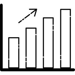 Up bar chart icon vector illustration, dotted line style, graph icon, black color, no background, fit for business, etc.