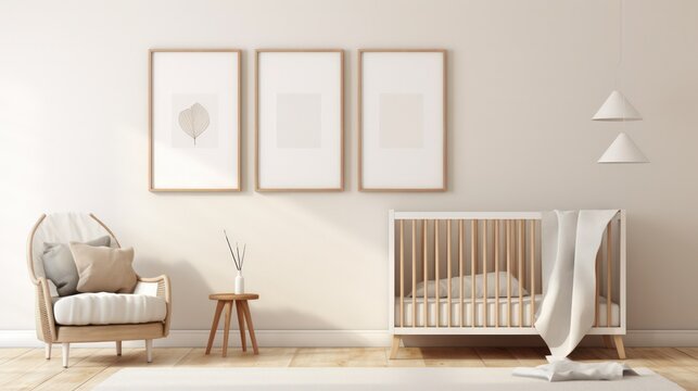 Decorative baby room wooden detail and baby interior.