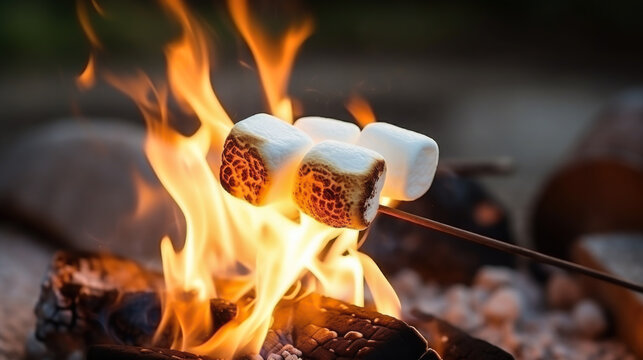 white marshmallow on a stick roasting over a fire, hike, forest, food, sweets, tourism, camping, outdoor recreation, camp kitchen, travel, baked, melted, delicious dessert, scout, hot, green