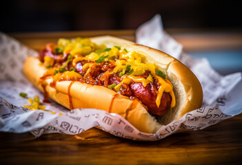 new york city dirty water hot dog with mustard, ketchup and sauerkraut